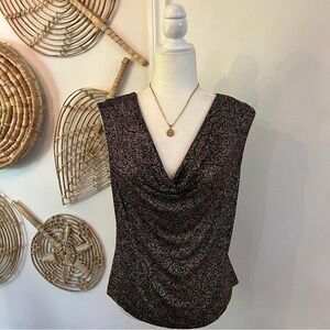 Vintage JBS Ltd Metallic Cowl Neck Blouse Made USA Glitter Top M